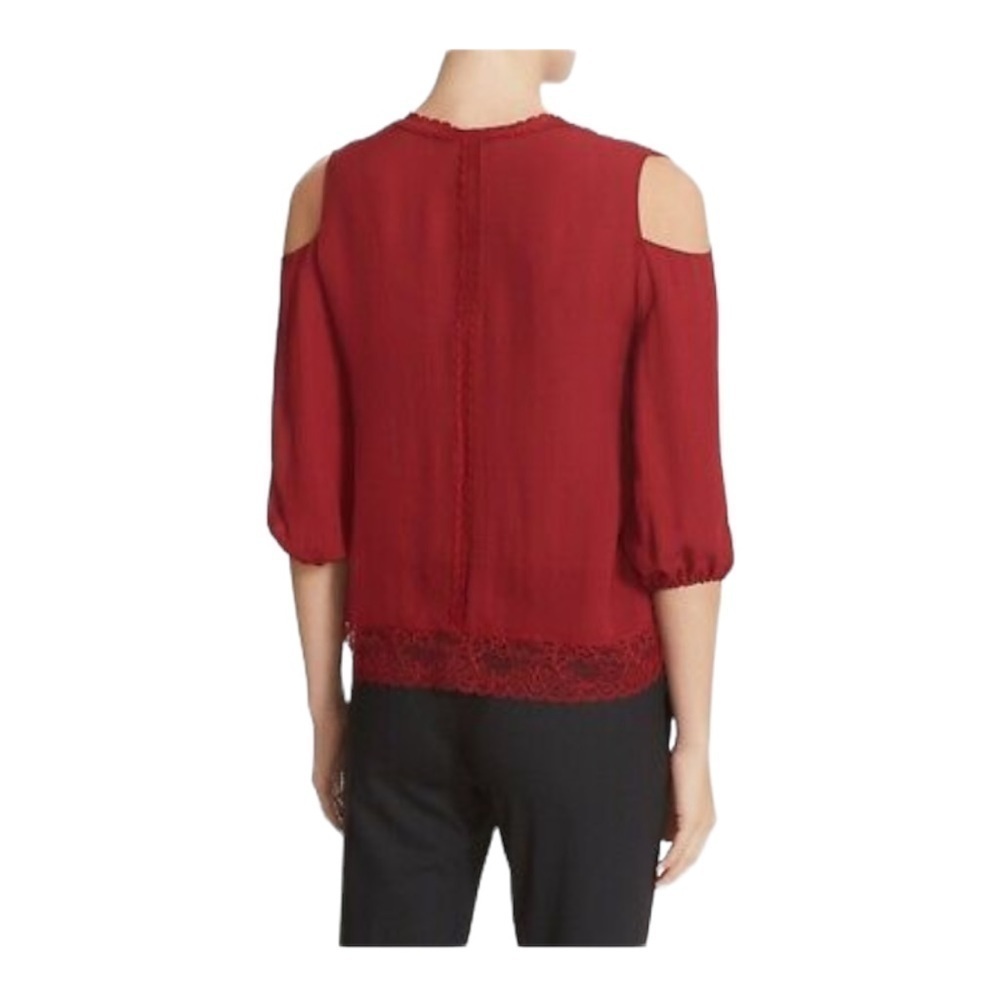 Alice+Olivia Farah Lace Inset Silk Cold Shoulder Top, size XS - Picture 7 of 7